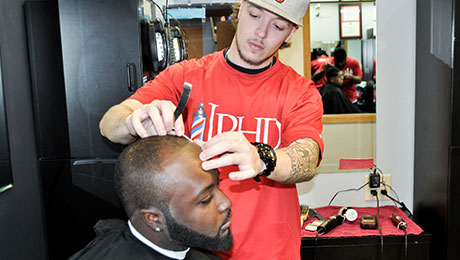 Dylan styling a client